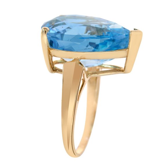 Pear Shape Blue Topaz Ring 14K Yellow Gold - Picture 2 of 3